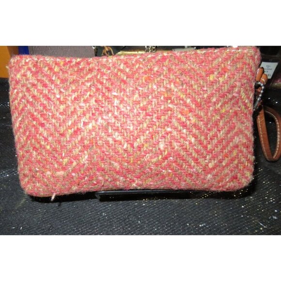 Coach Scaro Hampton Soho Herringbone Camel Leather Rose Tweed Wool Wristlet - Picture 2 of 15